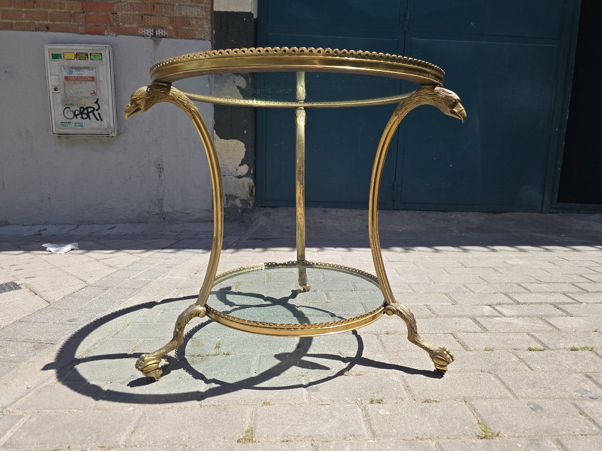 Round Side Table In Gilded Bronze And Glass, French Style, 1970s-photo-1