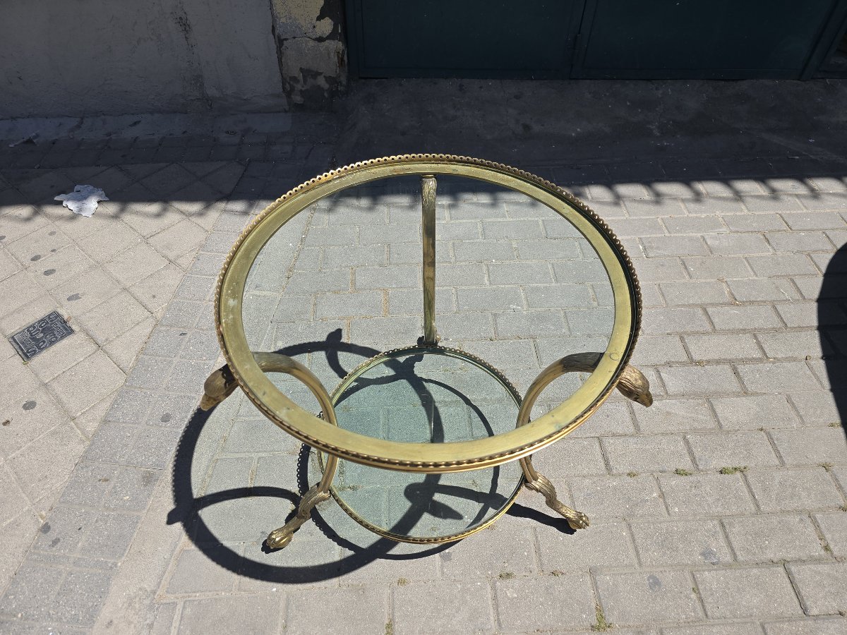 Round Side Table In Gilded Bronze And Glass, French Style, 1970s-photo-2