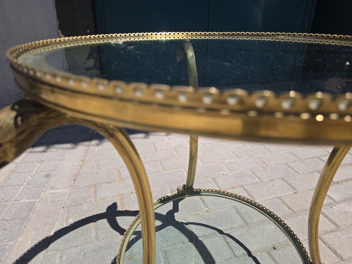 Round Side Table In Gilded Bronze And Glass, French Style, 1970s-photo-3