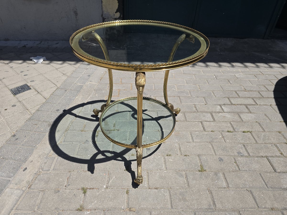 Round Side Table In Gilded Bronze And Glass, French Style, 1970s-photo-4