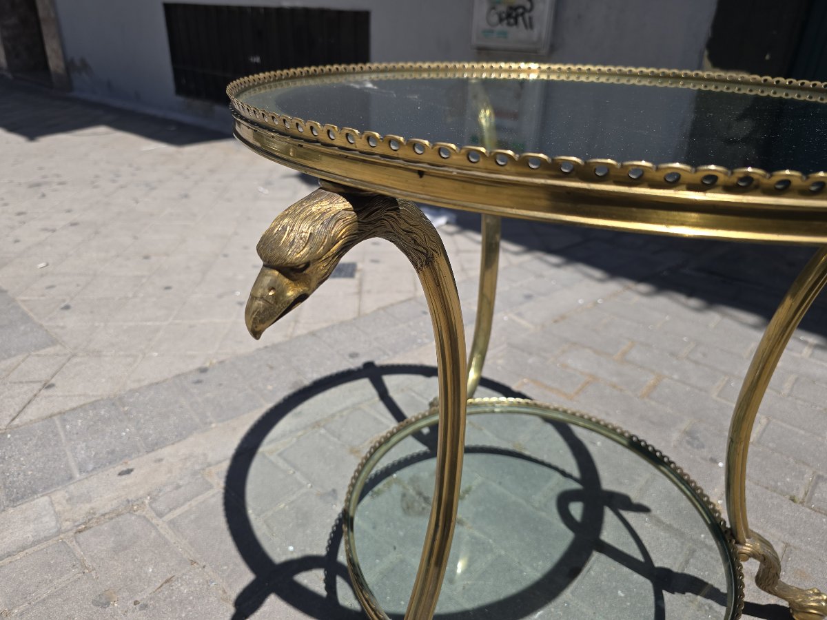 Round Side Table In Gilded Bronze And Glass, French Style, 1970s-photo-6