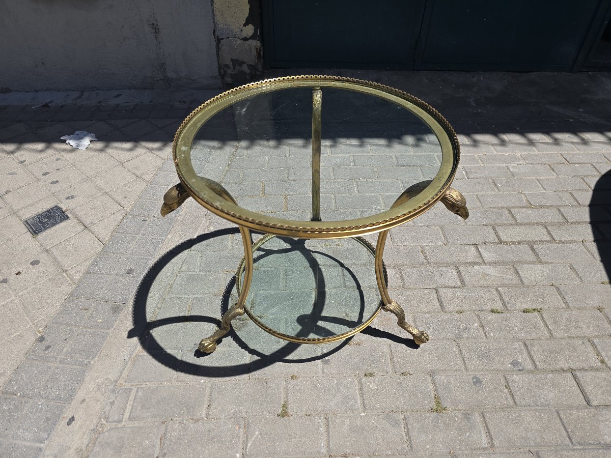 Round Side Table In Gilded Bronze And Glass, French Style, 1970s-photo-7