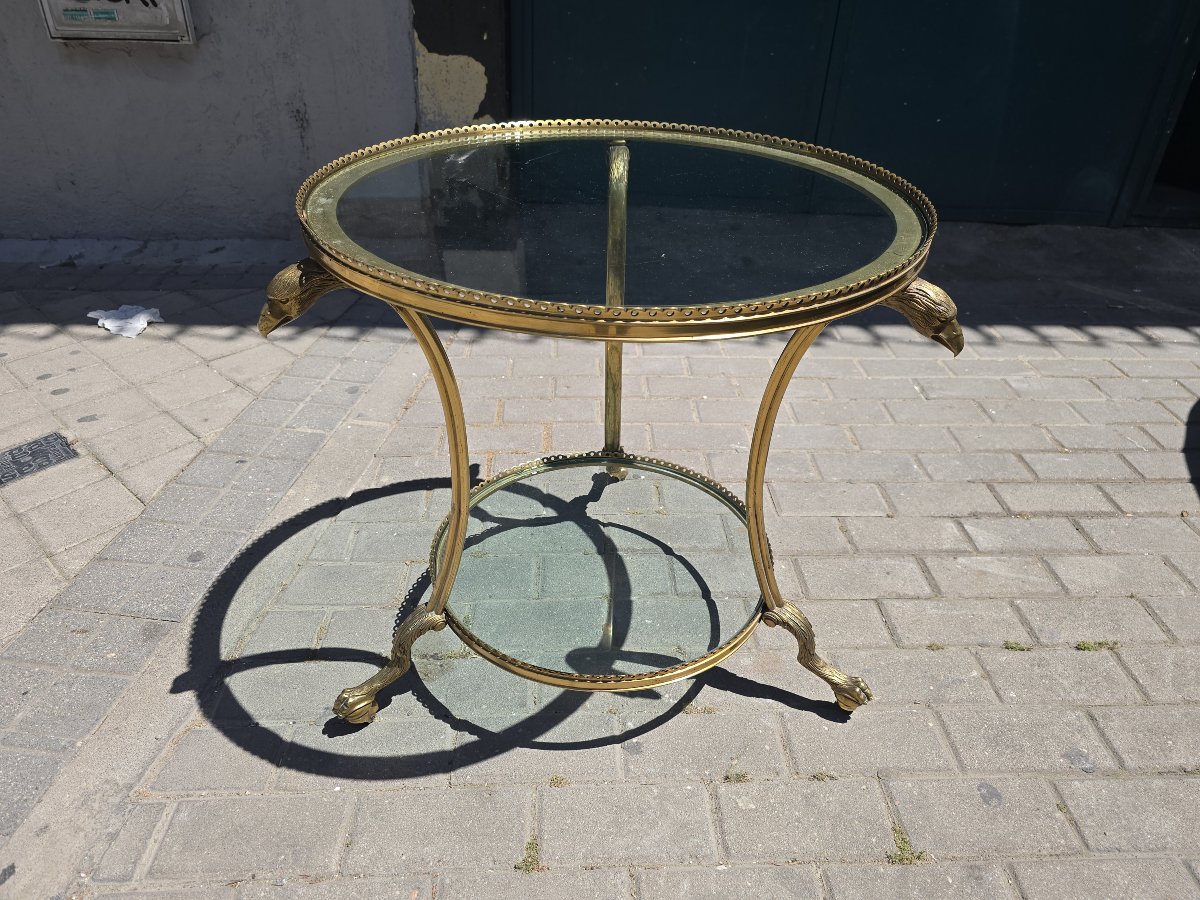 Round Side Table In Gilded Bronze And Glass, French Style, 1970s-photo-8