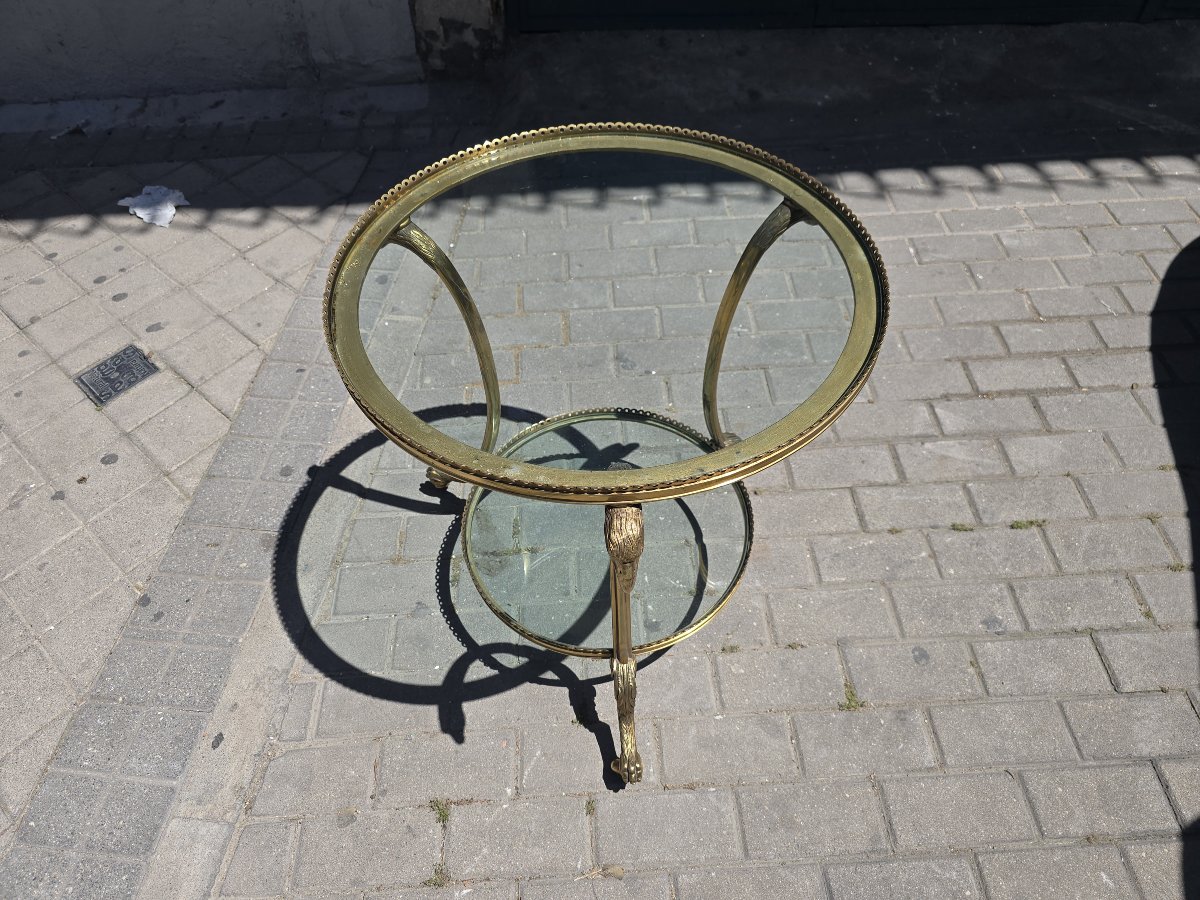 Round Side Table In Gilded Bronze And Glass, French Style, 1970s