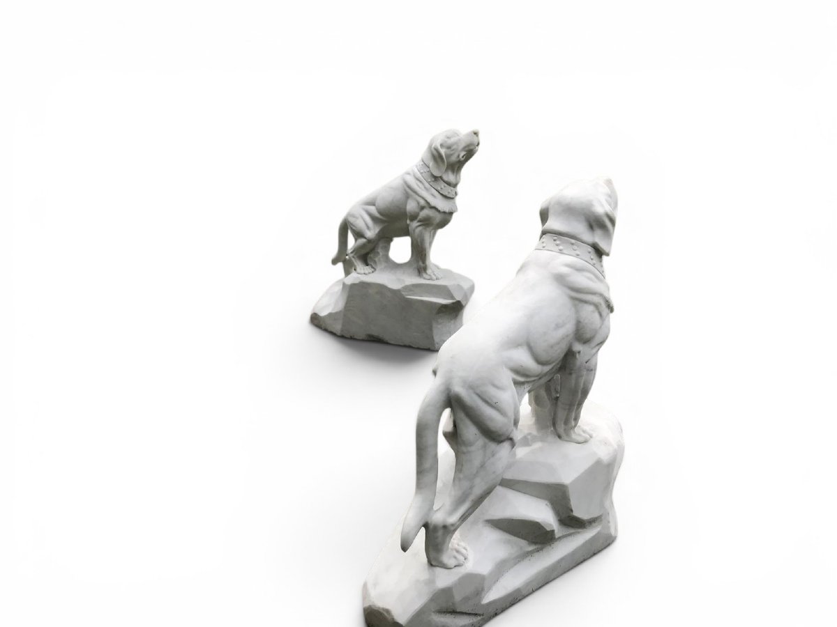 Pair Of White Marble Dog Sculptures, Italy, 1980s-photo-2