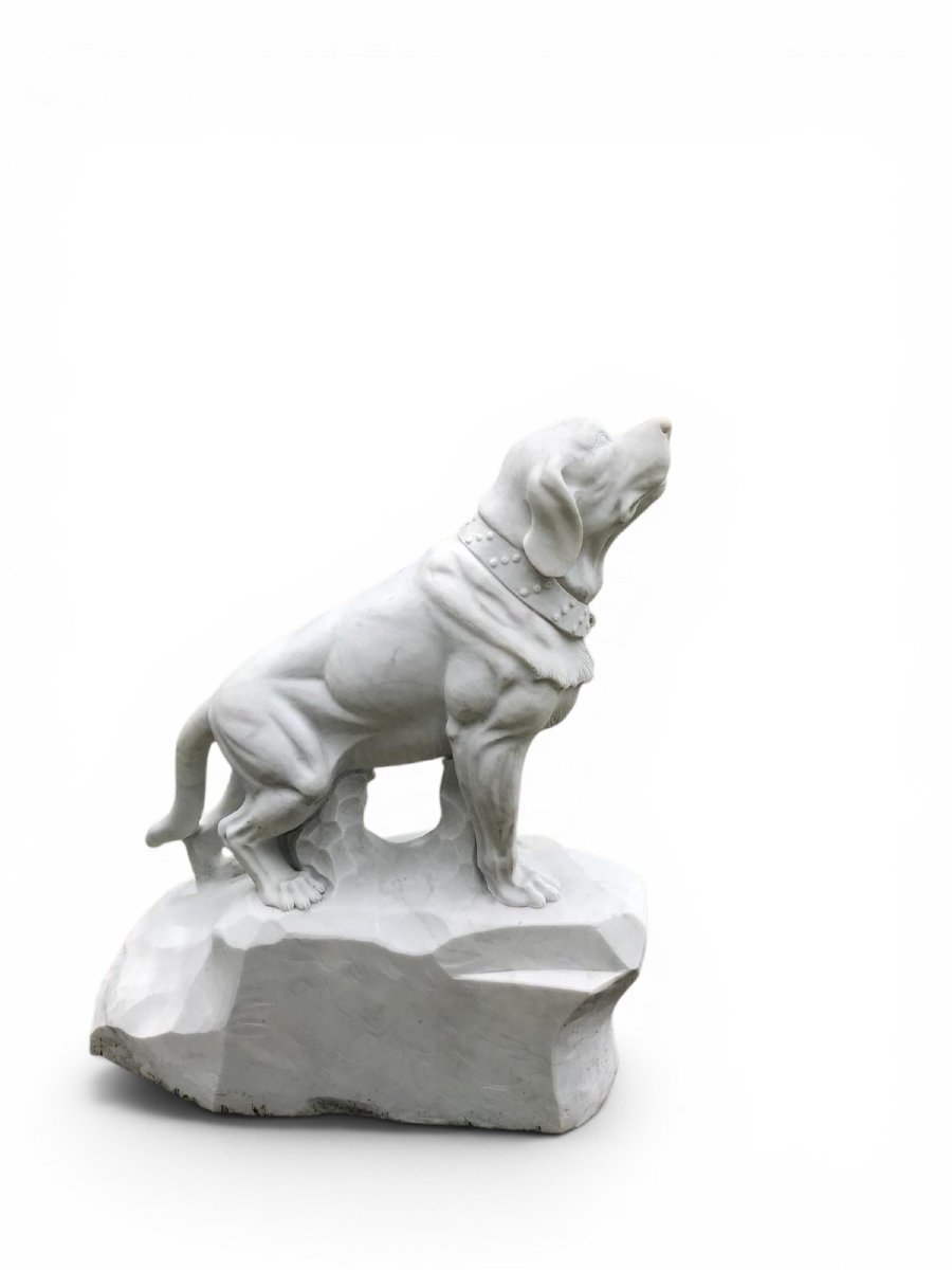 Pair Of White Marble Dog Sculptures, Italy, 1980s-photo-4