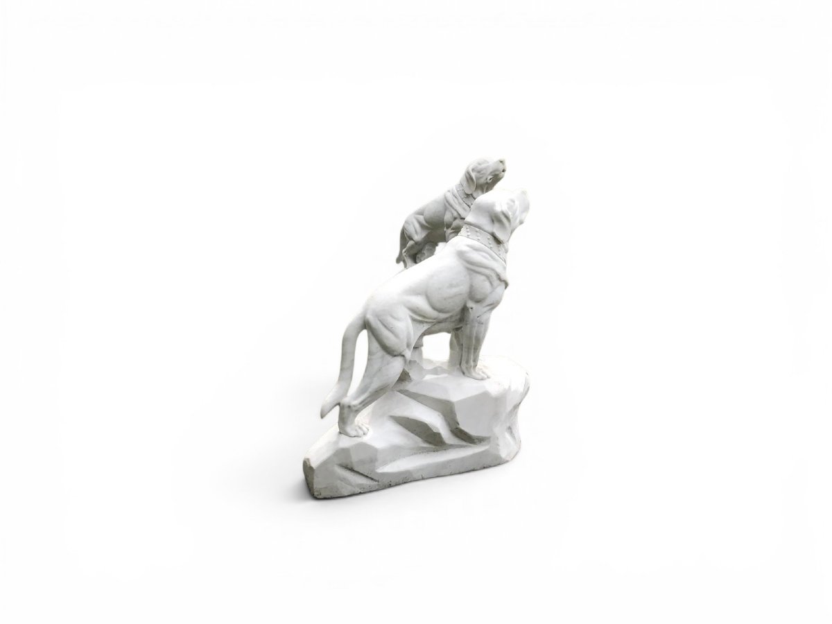 Pair Of White Marble Dog Sculptures, Italy, 1980s-photo-2