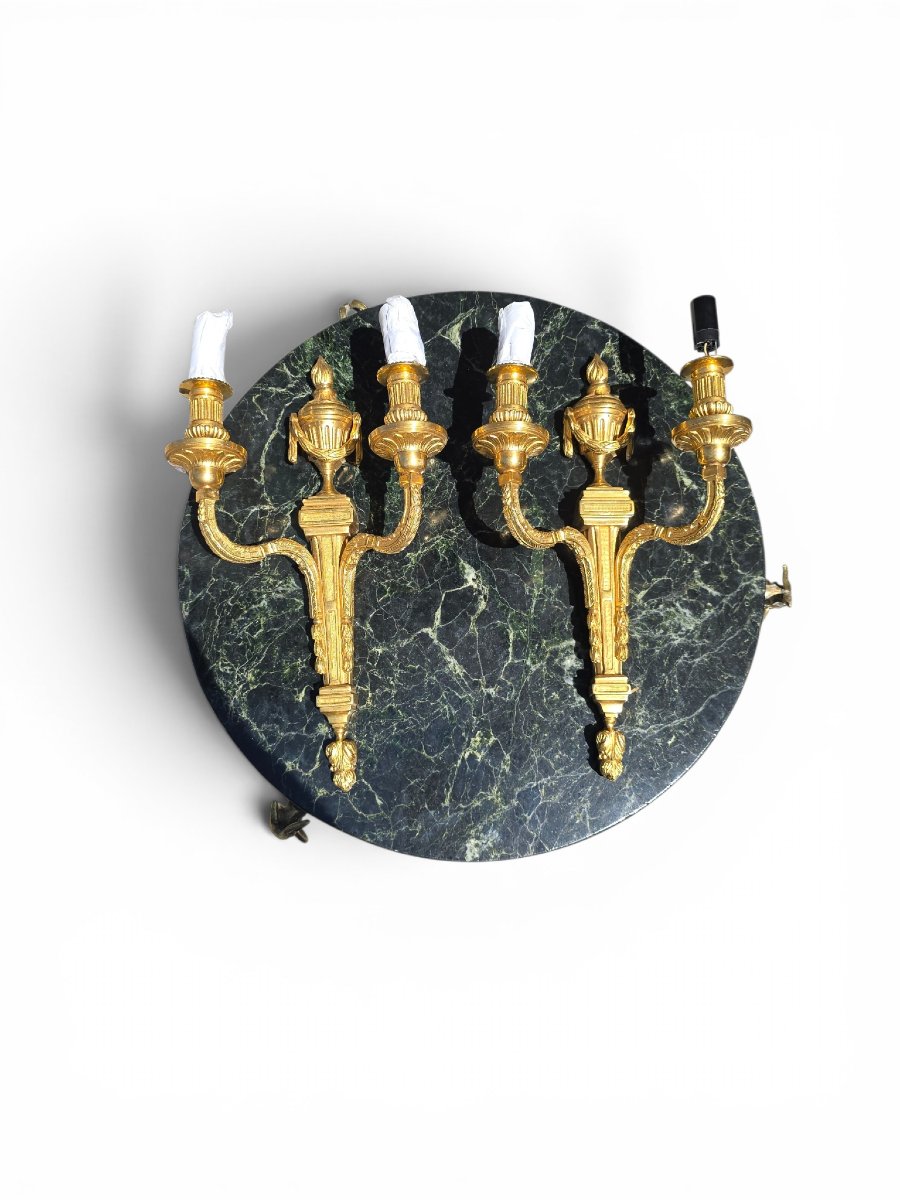 Pair Of French Gilt-bronze Wall Sconces, Early 20th Century-photo-2