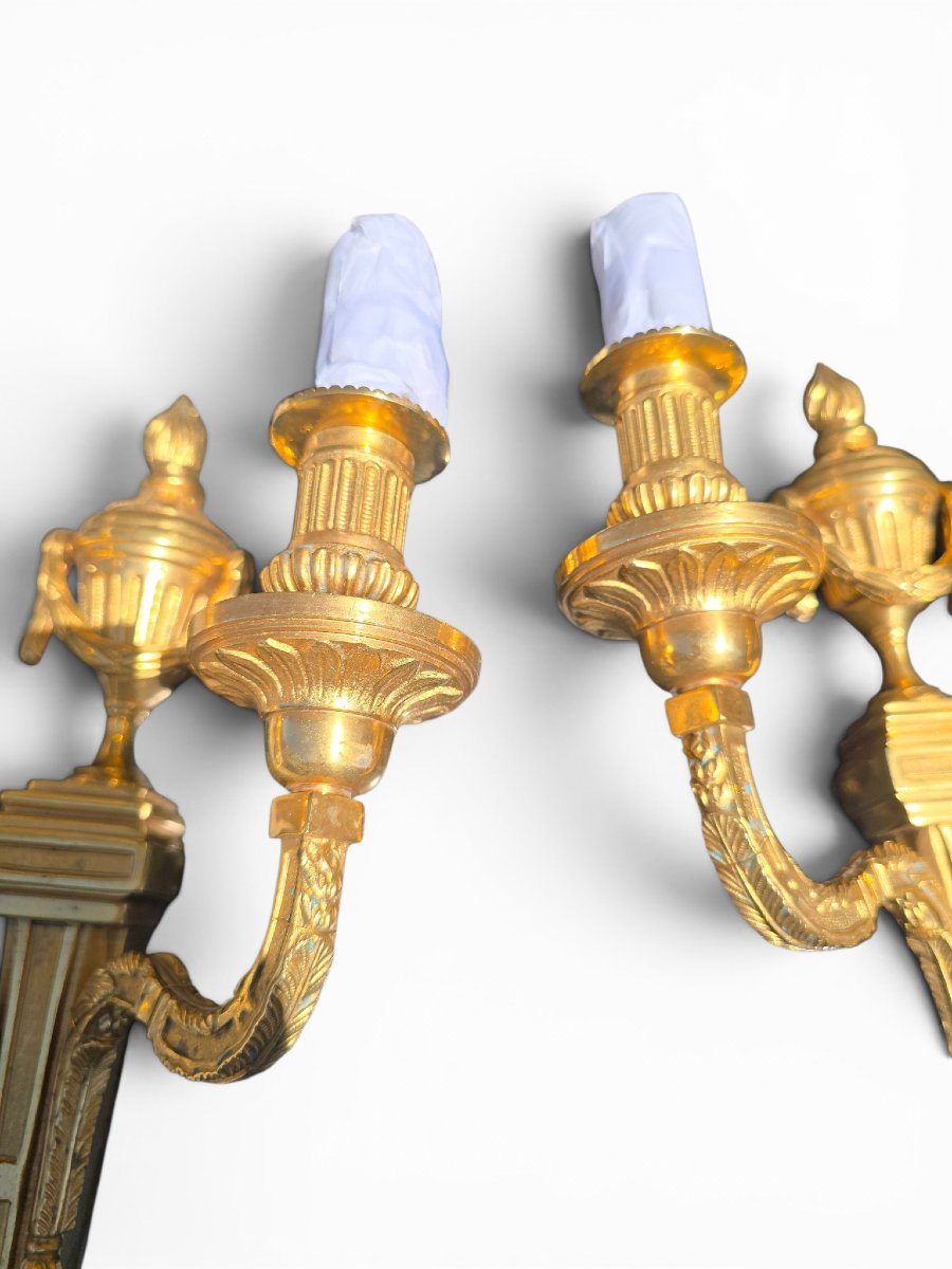 Pair Of French Gilt-bronze Wall Sconces, Early 20th Century-photo-4