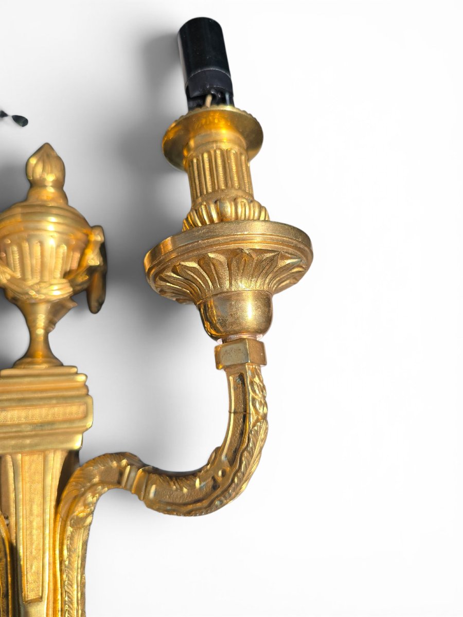 Pair Of French Gilt-bronze Wall Sconces, Early 20th Century-photo-4