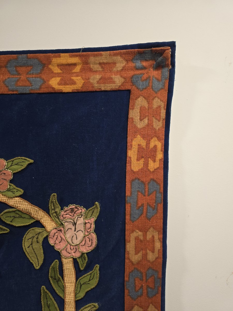 Large Floral And Bird-themed Tapestry From The Early 20th Century Featuring A Classical Urn-photo-2