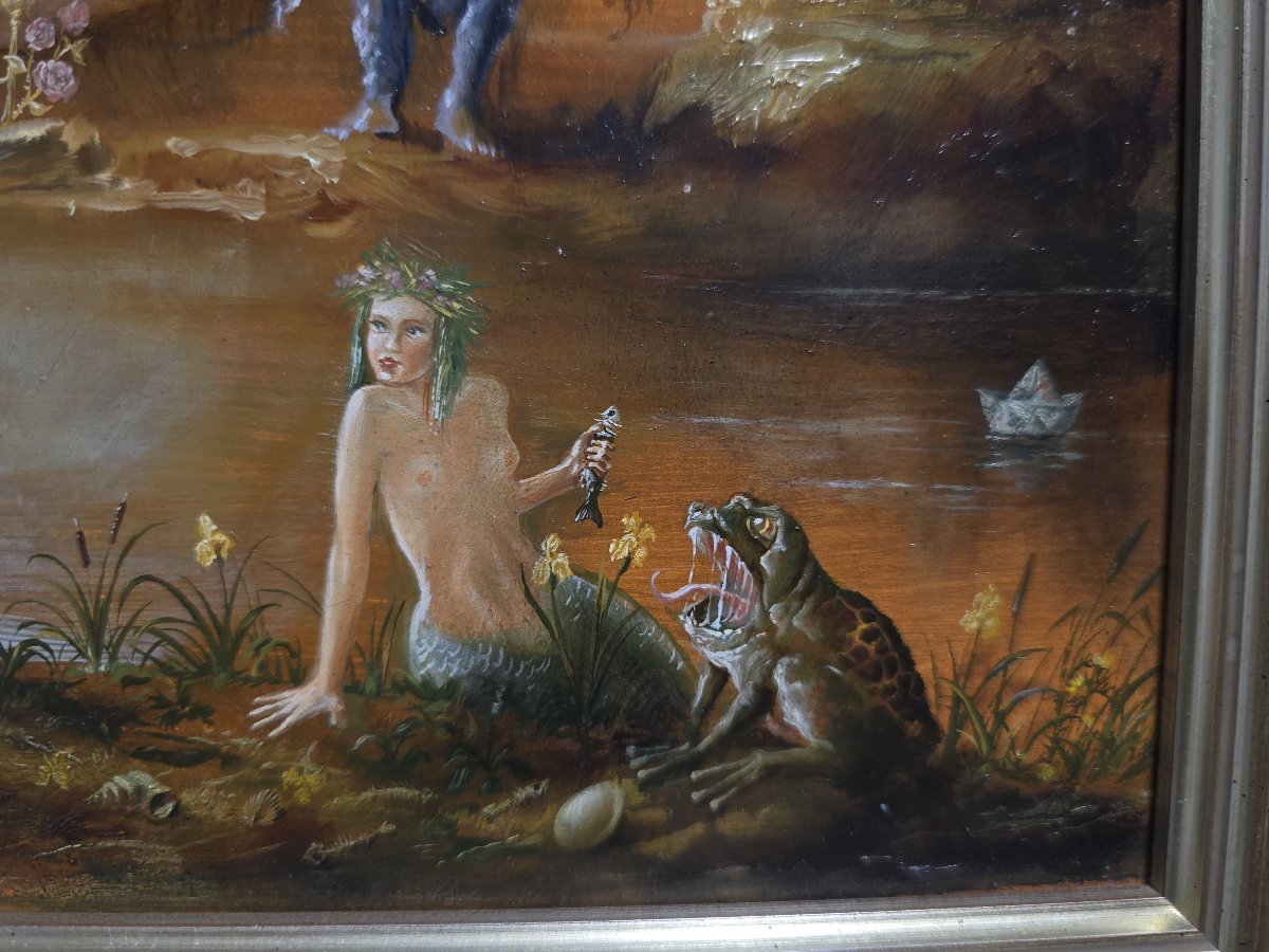 Tomasz Steifer (1955–2015) – Paysage surréaliste avec figures, Huile sur panneau-photo-3
