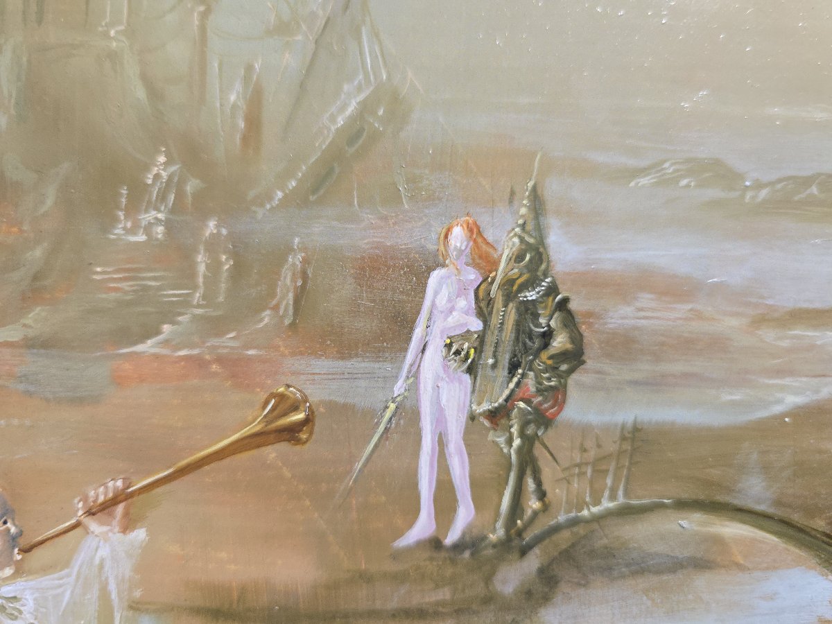 Tomasz Steifer (1955–2015) – Paysage surréaliste avec figures, Huile sur panneau-photo-4
