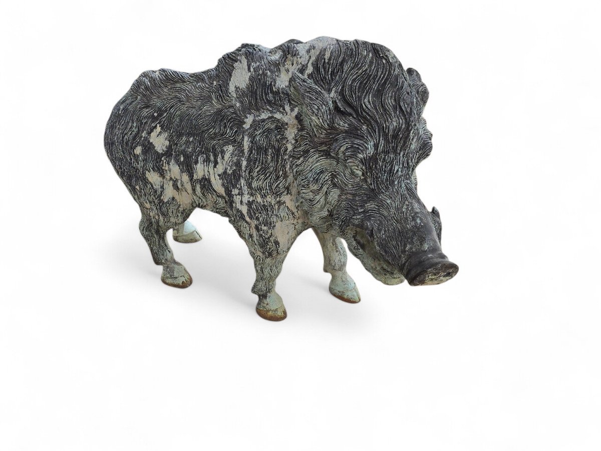 Large Wild Boar Sculpture In Italian Patinated Bronze, 1950s-photo-4