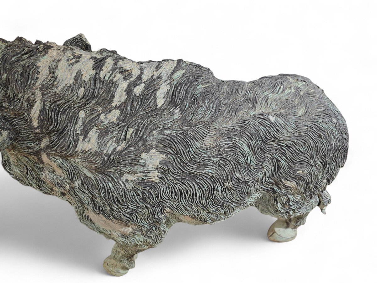 Large Wild Boar Sculpture In Italian Patinated Bronze, 1950s-photo-1