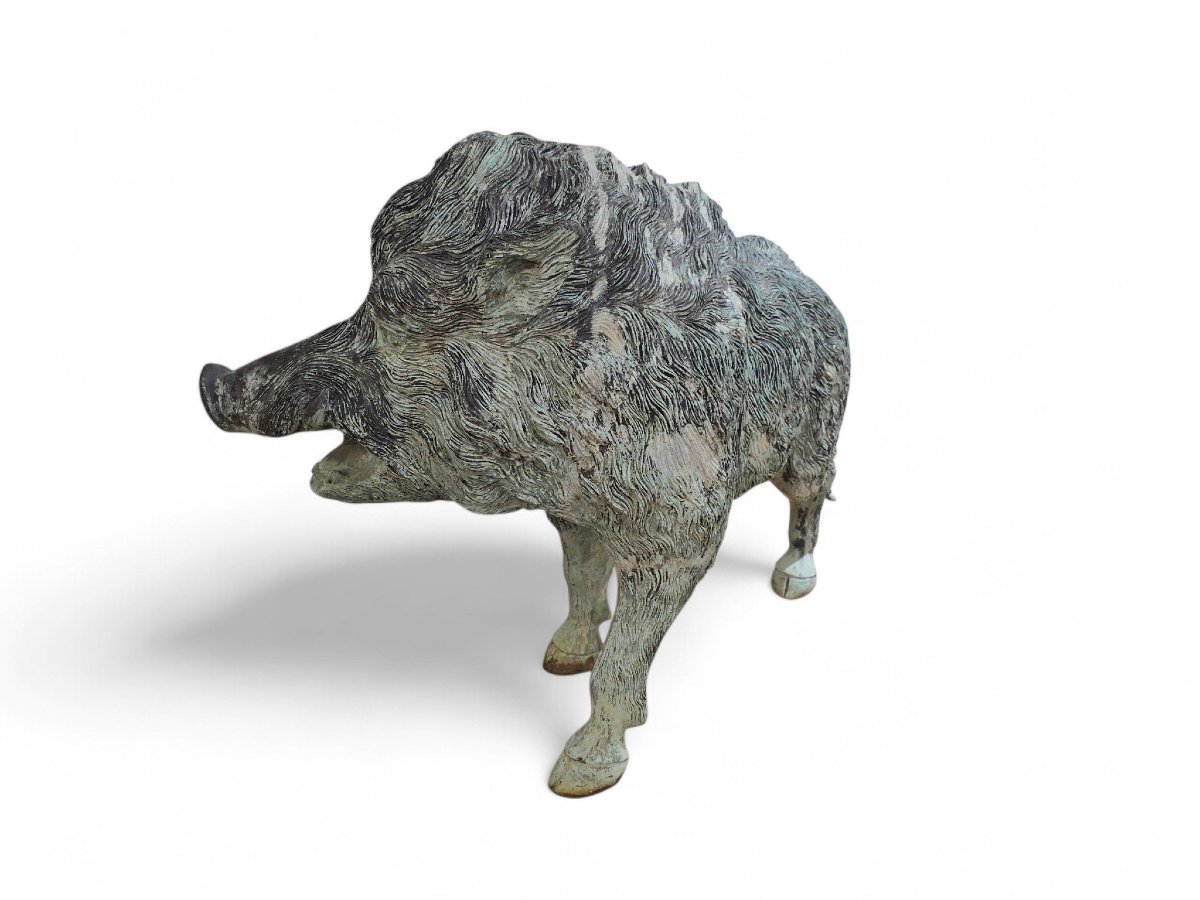 Large Wild Boar Sculpture In Italian Patinated Bronze, 1950s