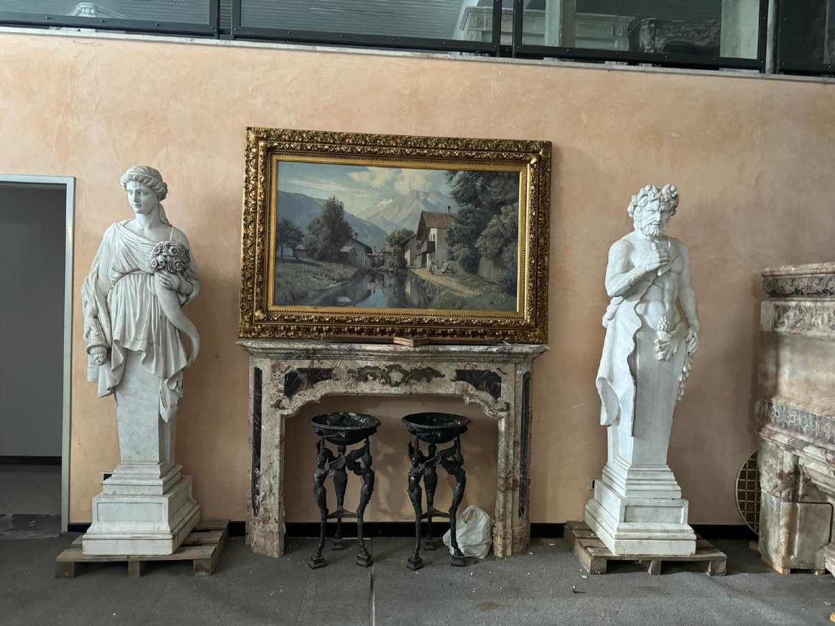 sculptures en marbre italien à thème mythologique : Faune et Jeune Fille à la Corn-photo-2