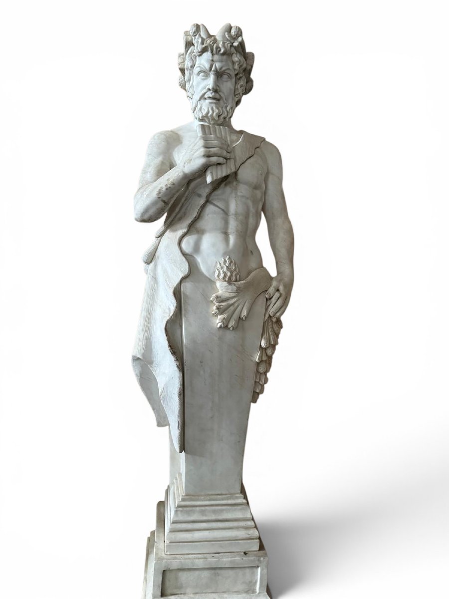 sculptures en marbre italien à thème mythologique : Faune et Jeune Fille à la Corn-photo-3