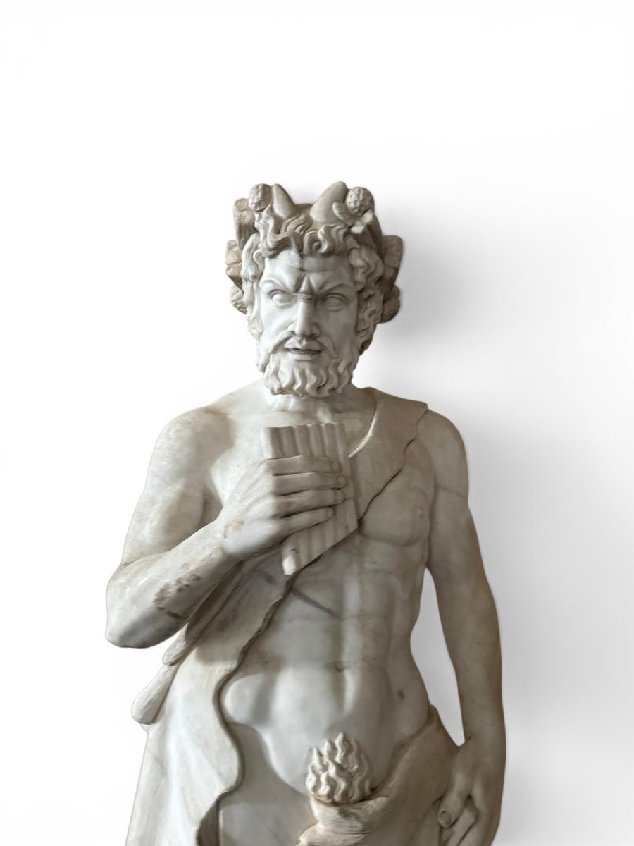 sculptures en marbre italien à thème mythologique : Faune et Jeune Fille à la Corn-photo-4