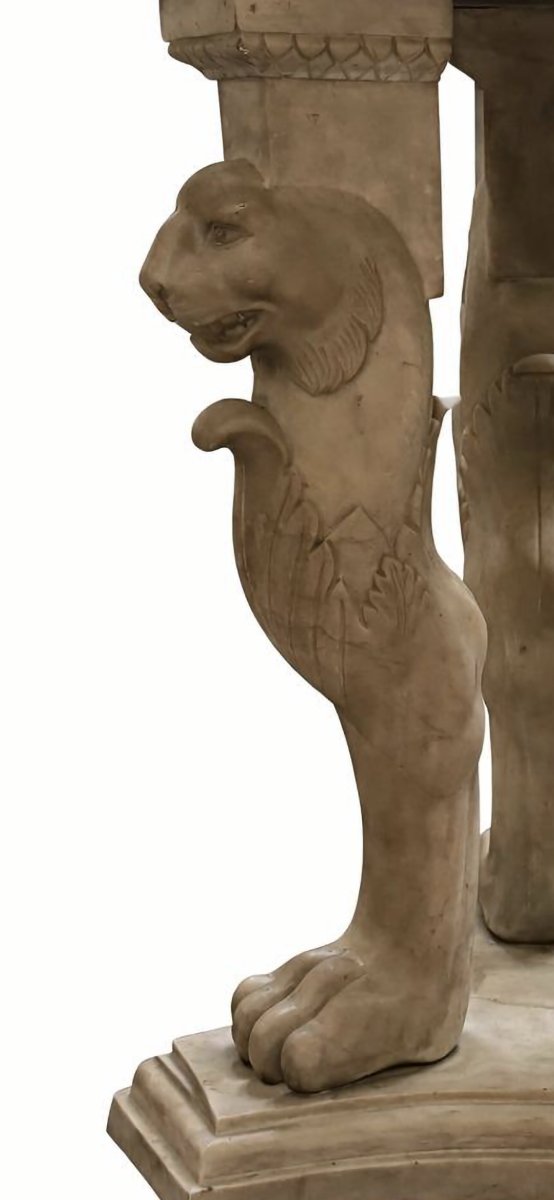 Paire de socles en marbre de style gréco-romain à pieds en forme de pattes de lion, XXe siècle-photo-1