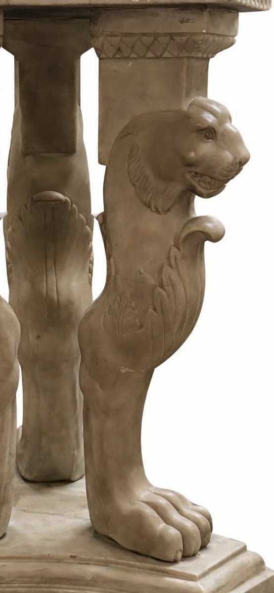 Paire de socles en marbre de style gréco-romain à pieds en forme de pattes de lion, XXe siècle-photo-2