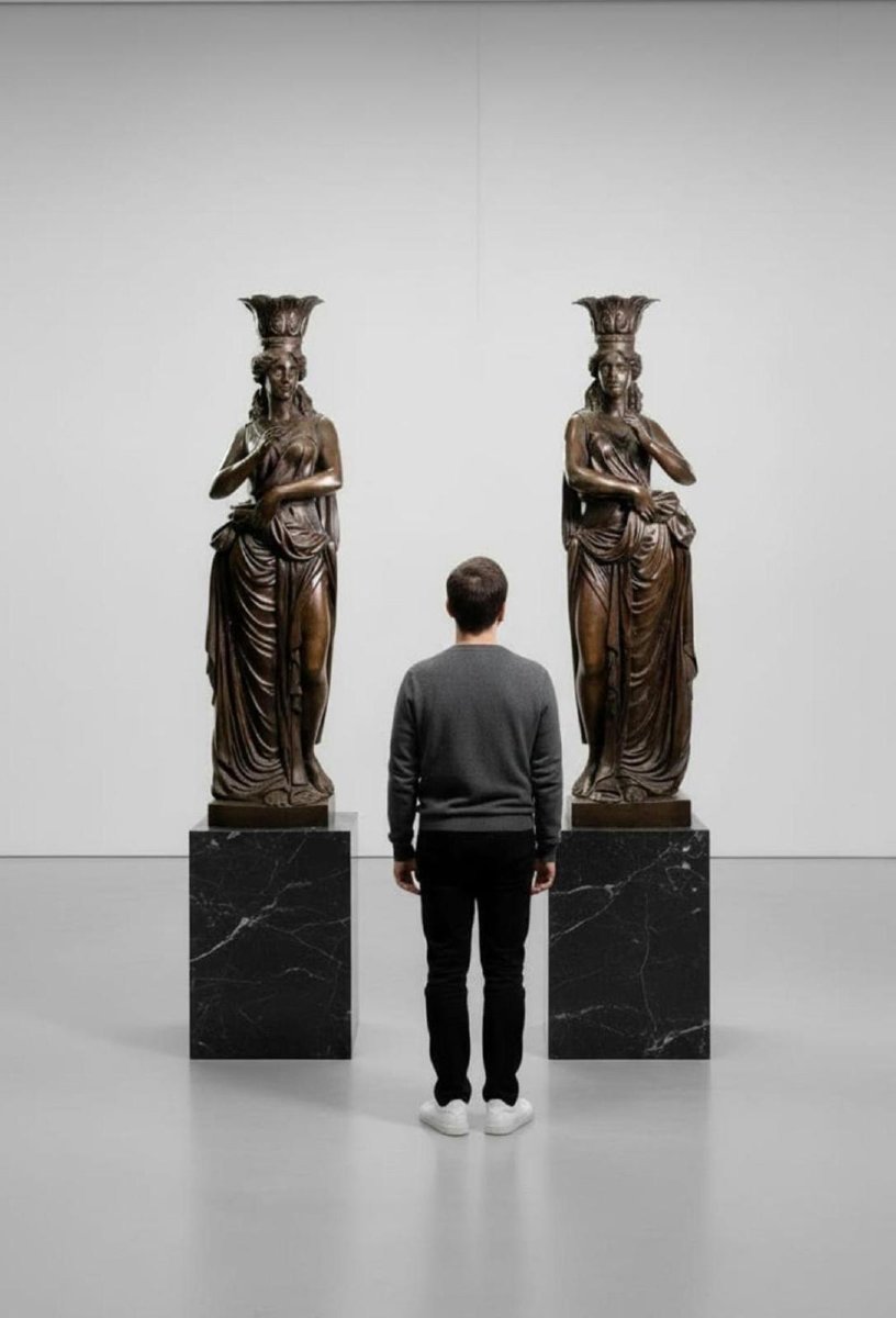 Pair Of Bronze Caryatids, Naples, Italy, 1980s-photo-2