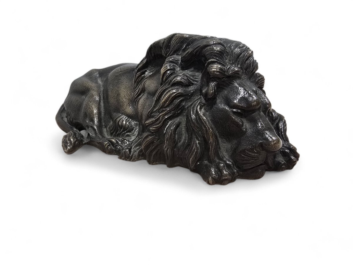 Reclining Bronze Lion, 19th Century-photo-3