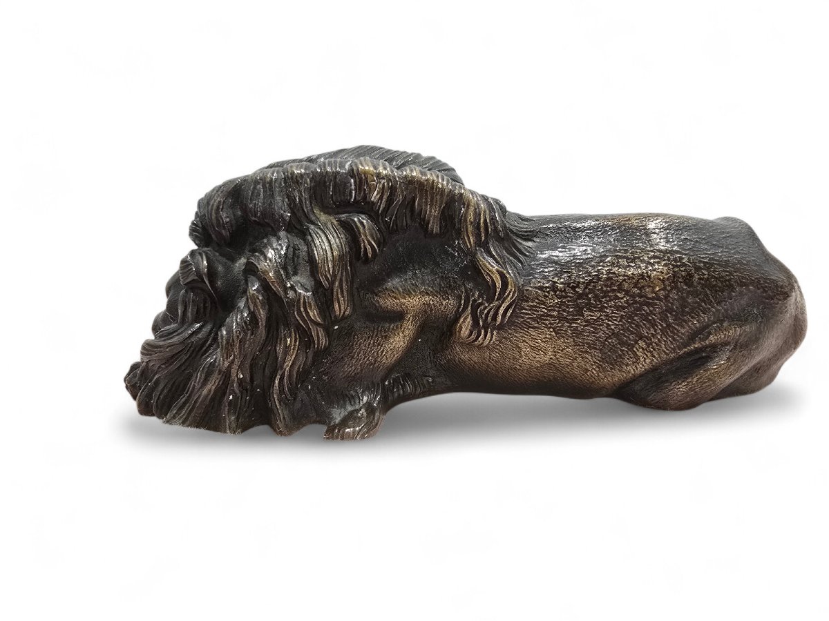 Reclining Bronze Lion, 19th Century-photo-3