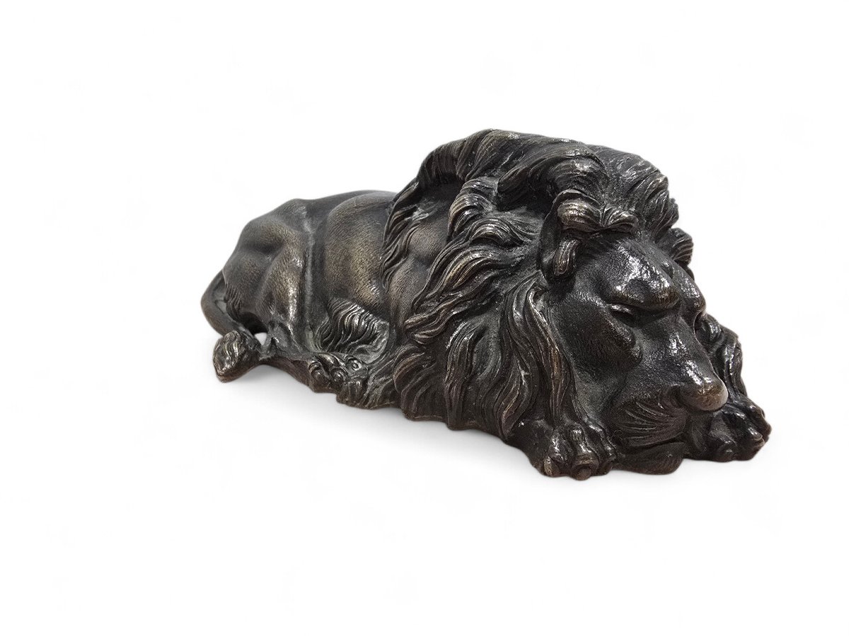Reclining Bronze Lion, 19th Century