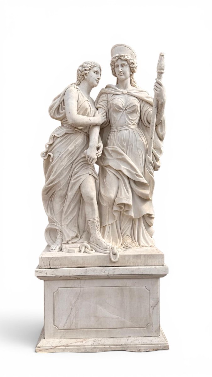 Set Of Four Monumental Sculptures Of Greco-roman Warriors In Italian Marble, From The-photo-3