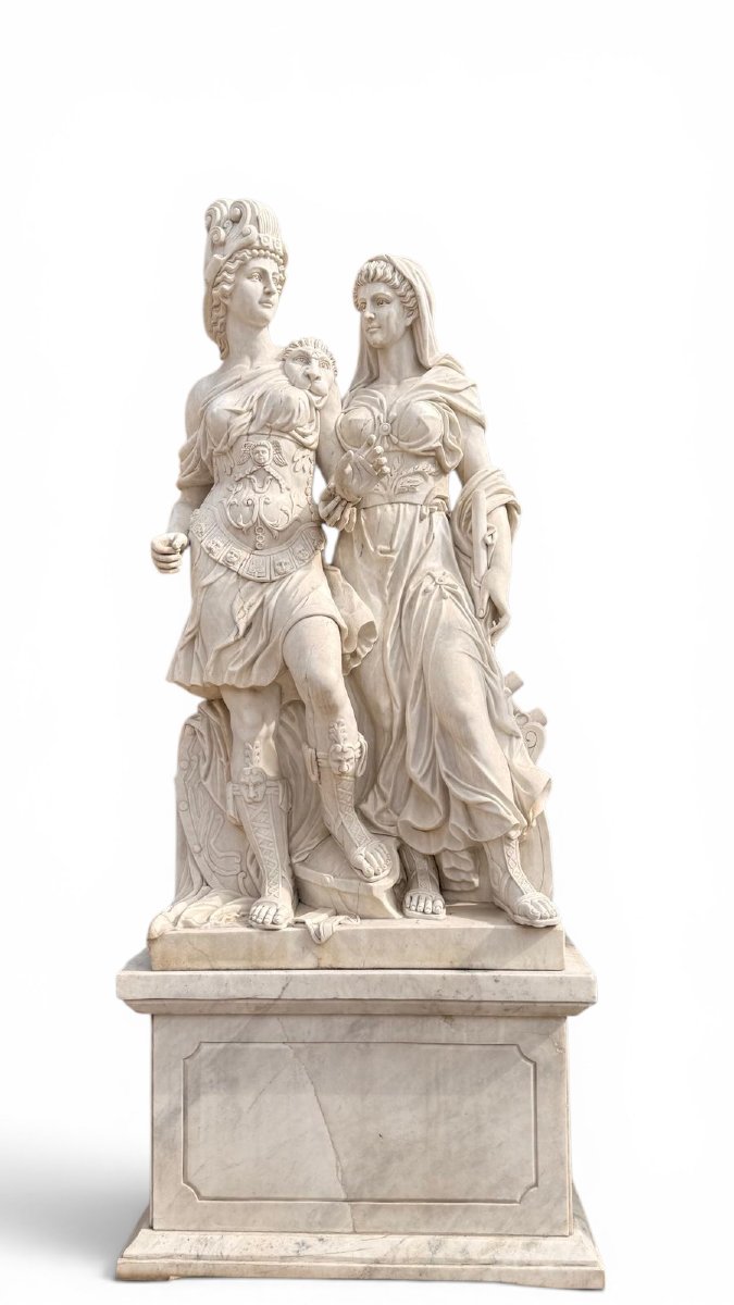 Set Of Four Monumental Sculptures Of Greco-roman Warriors In Italian Marble, From The-photo-4