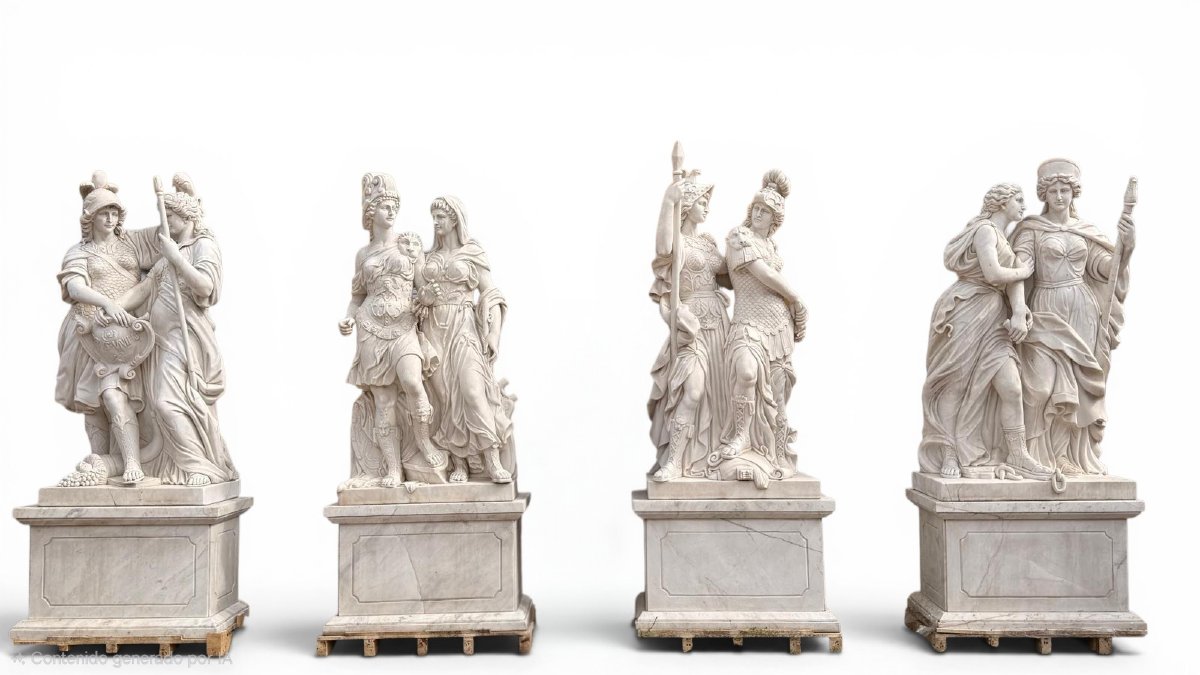 Set Of Four Monumental Sculptures Of Greco-roman Warriors In Italian Marble, From The-photo-2