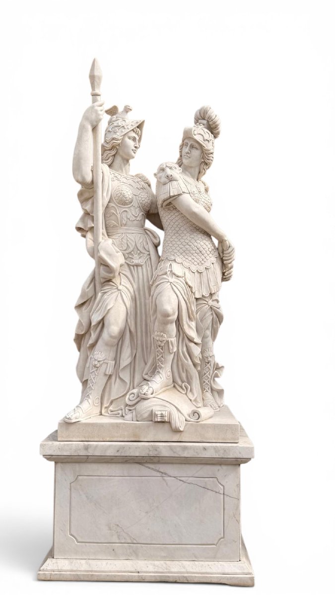 Set Of Four Monumental Sculptures Of Greco-roman Warriors In Italian Marble, From The-photo-1