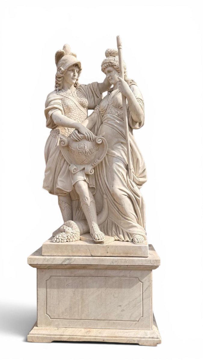 Set Of Four Monumental Sculptures Of Greco-roman Warriors In Italian Marble, From The-photo-2