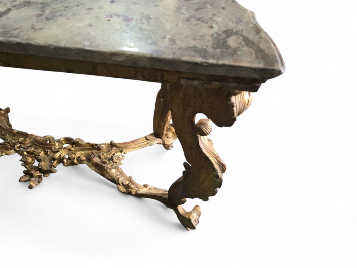 console italienne du XVIIIe siècle en bois doré avec plateau en marbre-photo-2