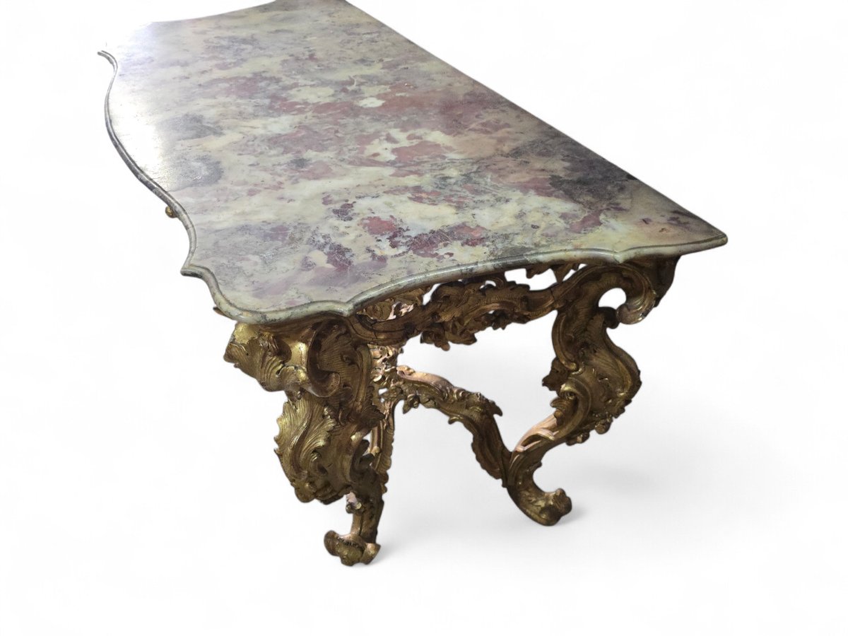 console italienne du XVIIIe siècle en bois doré avec plateau en marbre-photo-3
