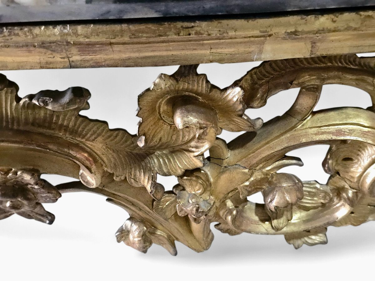 console italienne du XVIIIe siècle en bois doré avec plateau en marbre-photo-4