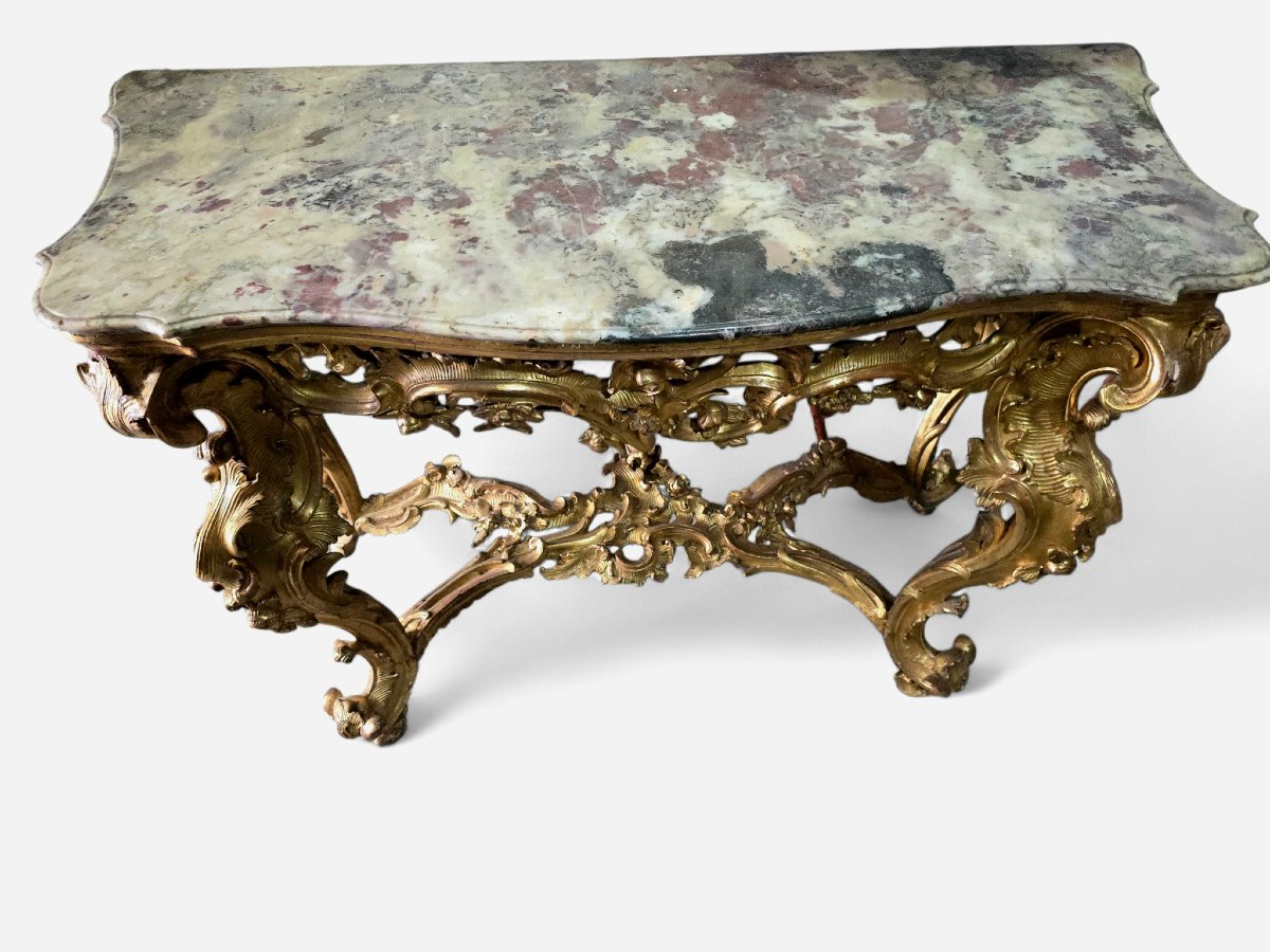 console italienne du XVIIIe siècle en bois doré avec plateau en marbre-photo-3