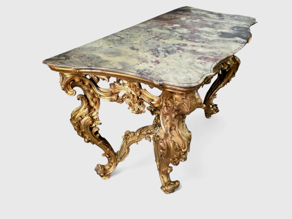 console italienne du XVIIIe siècle en bois doré avec plateau en marbre-photo-4