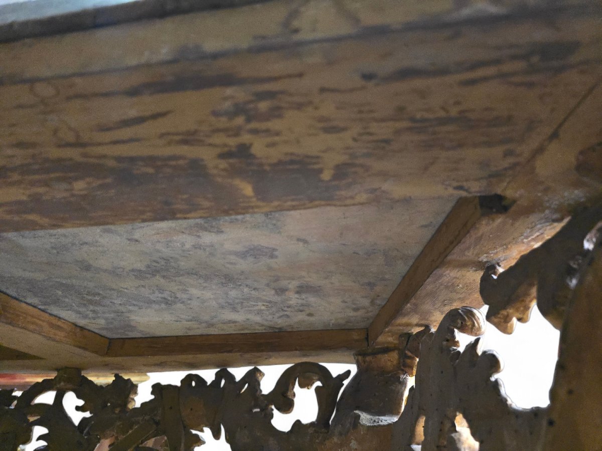 console italienne du XVIIIe siècle en bois doré avec plateau en marbre-photo-5