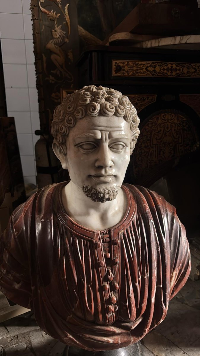 Buste d'empereur romain du début du XXe siècle à la patine remarquable-photo-2