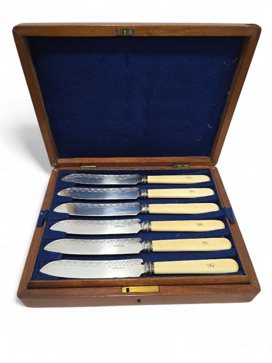 Ensemble complet de douze couteaux à poisson victoriens dans leur coffret anglais d'origine, XI-photo-2