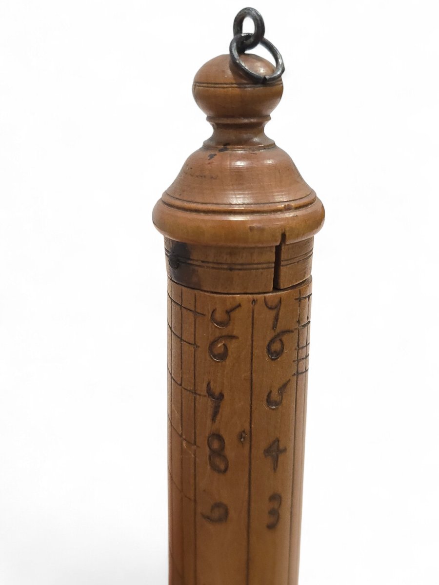 Cadran solaire portatif en forme de colonne de berger, XVIIIe siècle, en bois sculpté-photo-3