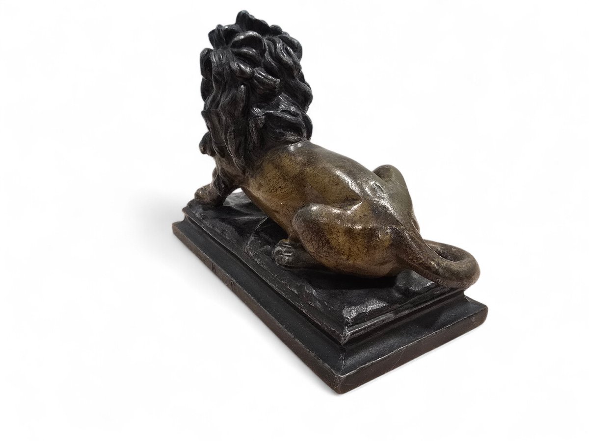 Lion en bronze viennois du XIXe siècle, peint à froid et signé « MR »-photo-2