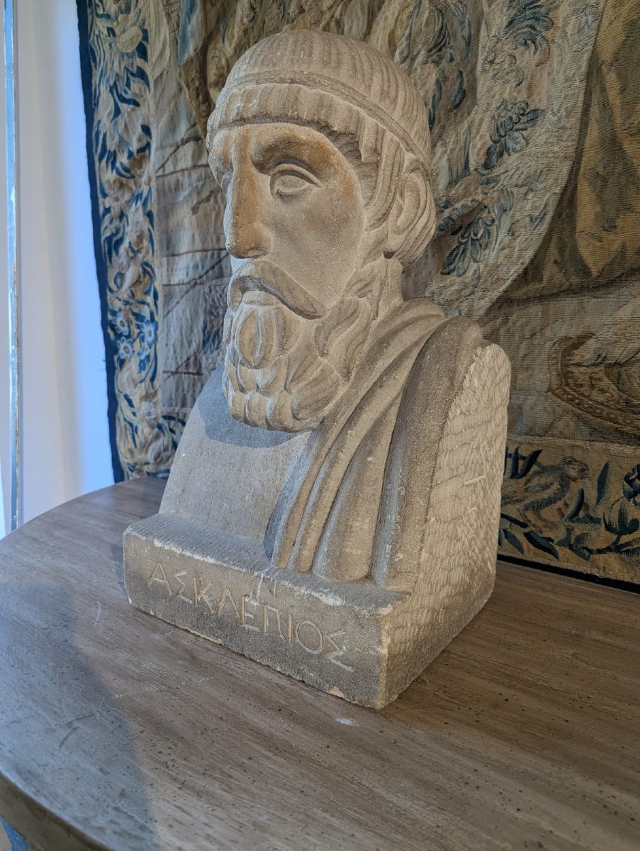 Bust Of Aesculapius, 19th-century French School, Signed-photo-1