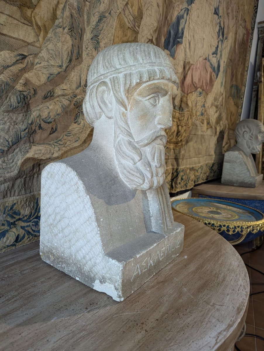 Bust Of Aesculapius, 19th-century French School, Signed-photo-7