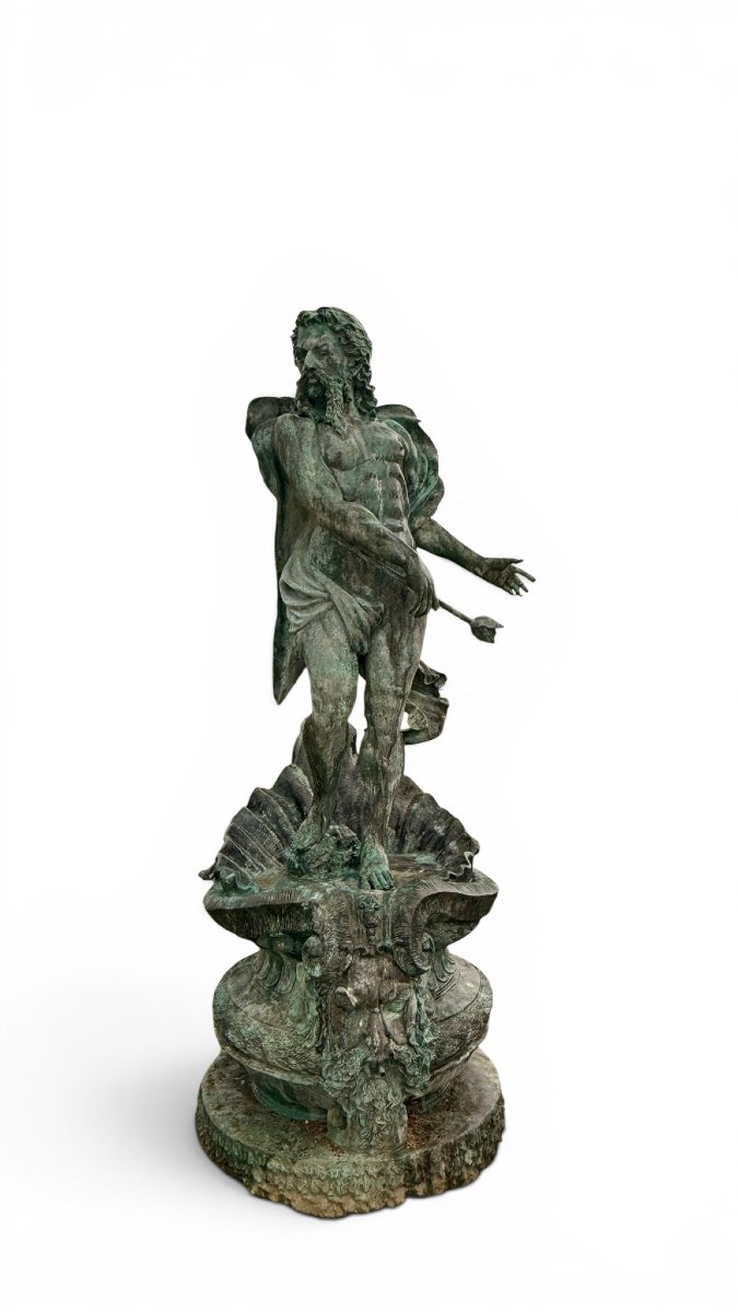 Fontaine  en bronze de Neptune (Poséidon), Naples, Italie, années 1980
