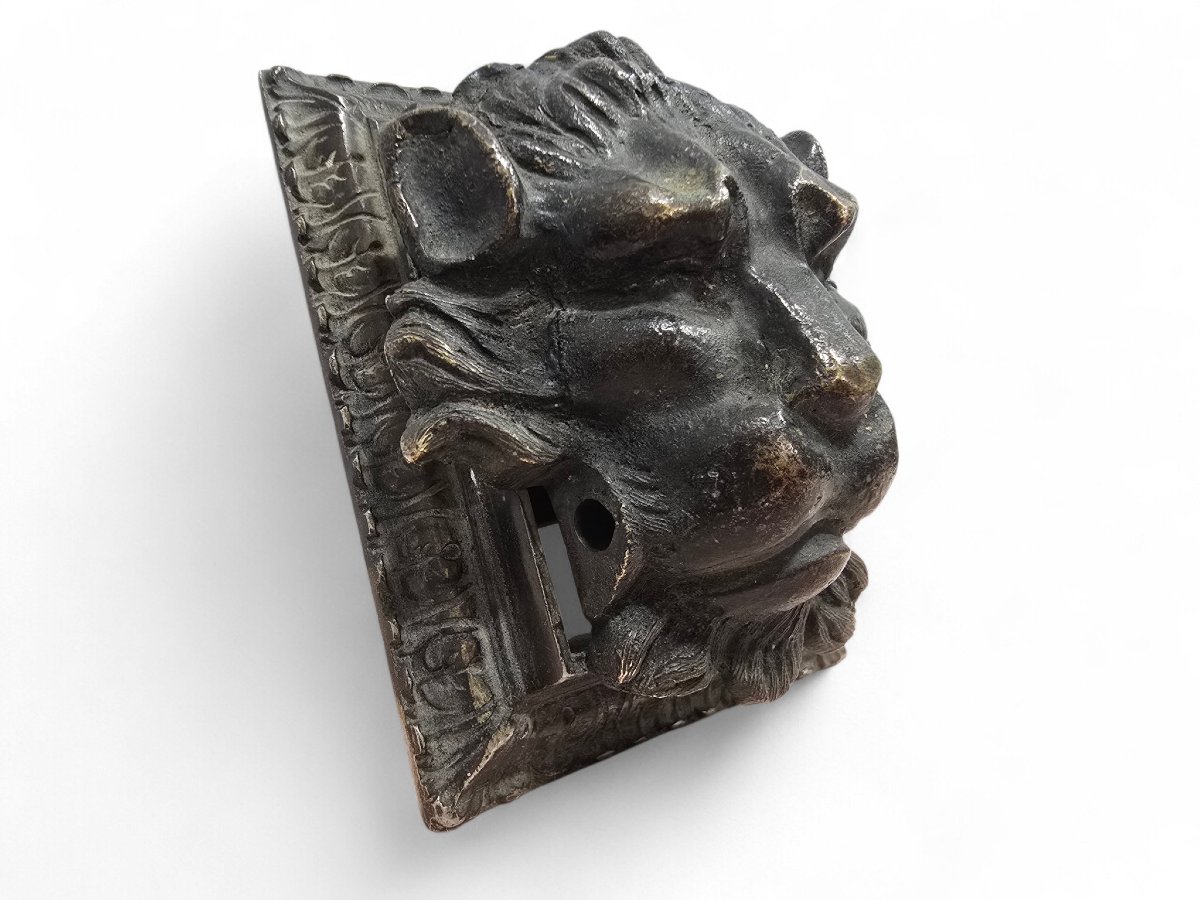 Presse-papier tête de lion en bronze, XIXe siècle-photo-3