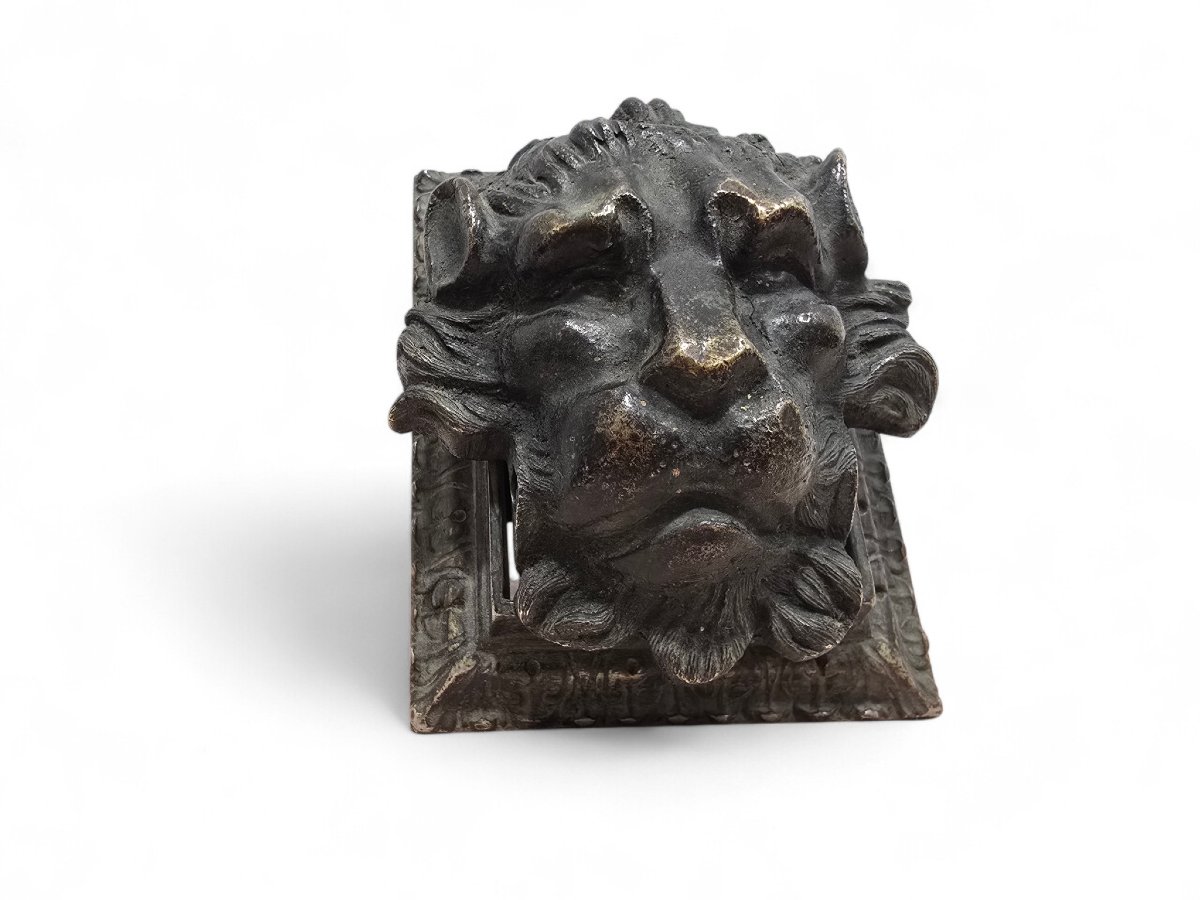 Presse-papier tête de lion en bronze, XIXe siècle-photo-4