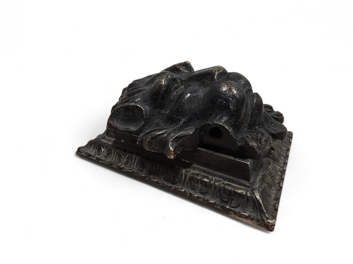Presse-papier tête de lion en bronze, XIXe siècle-photo-2